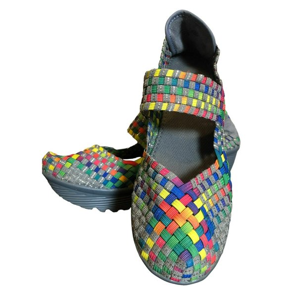 St Johns Bay "Karma" Rainbow Basket Weave Mary Jane Wedge Sandal Slip on 7.5 - Picture 1 of 6